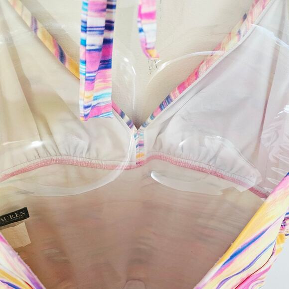 Lauren Ralph Lauren Pastel Striped One Piece Halter Ruched Swimsuit EUC 16W - Picture 6 of 11